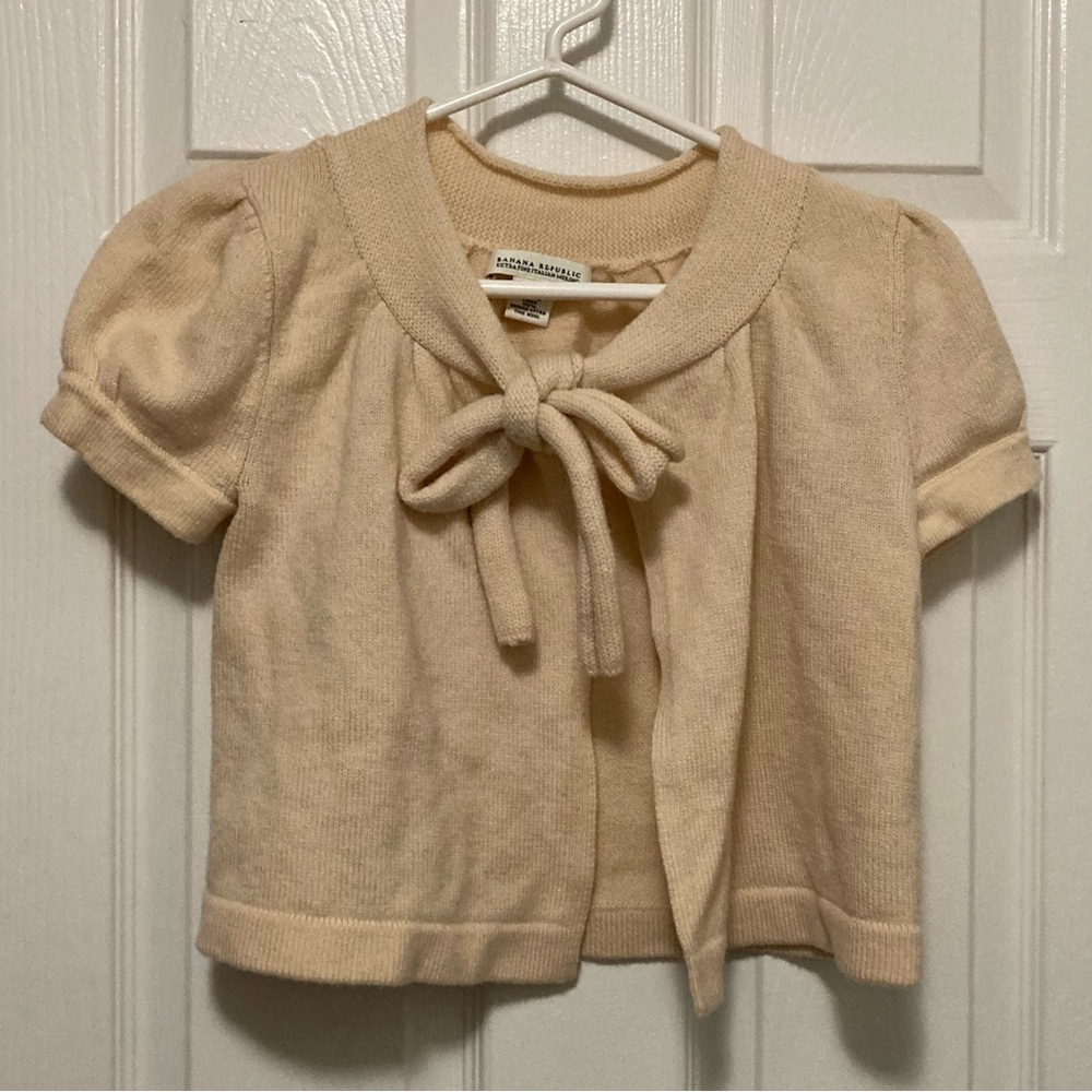 *Banana Republic Cream Crop Bolero Puff Sleeve Medium Merino Wool Sweater #W